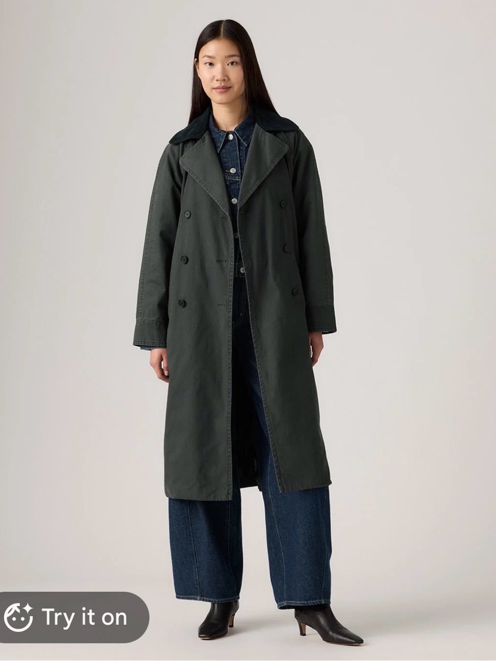 Levi's Charcoal Gray Double-Breasted Barn Trench Coat size Small